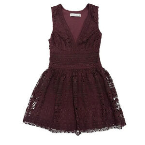 Abercrombie & Fitch Lace Crochet V-Neck Skater Dress Burgundy Mini Dark Romantic